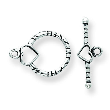 Sterling Silver Antiqued Heart Toggle Set SS3471 - shirin-diamonds