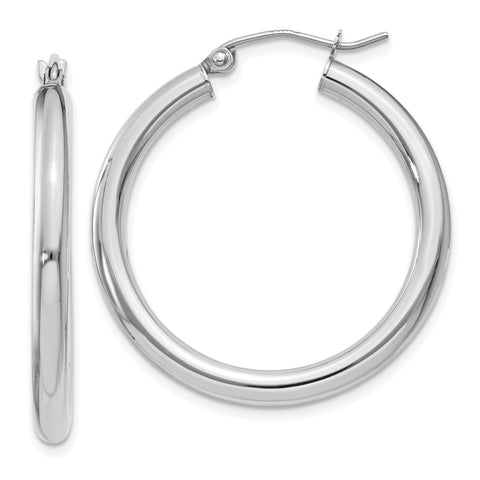 14K 3mm White Hoop Earrings T849L - shirin-diamonds