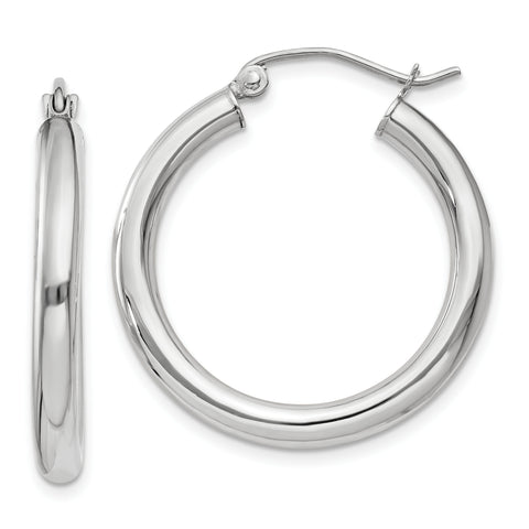 14K 3mm White Hoop Earrings T850L - shirin-diamonds
