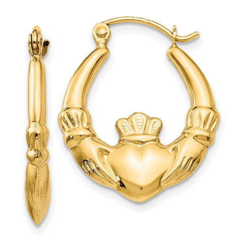 14k Polished Claddagh Hoop Earrings T902 - shirin-diamonds