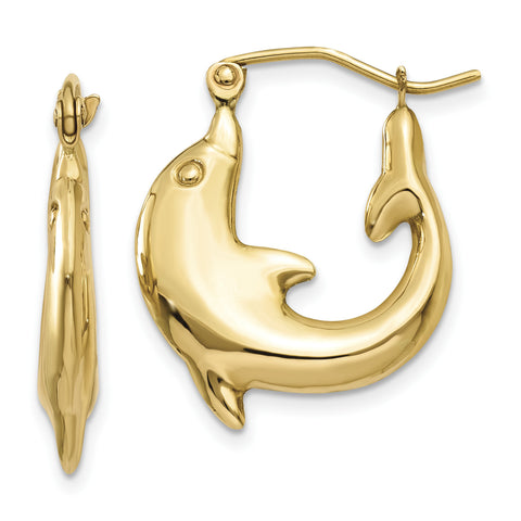 14k Polished Dolphin Hoop Earrings T903 - shirin-diamonds