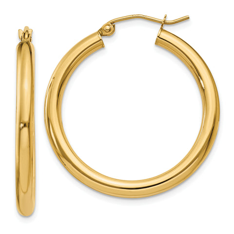 10k Polished 3mm Round Hoop Earrings 10T936 - shirin-diamonds