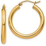 10k Polished 3mm Round Hoop Earrings 10T937 - shirin-diamonds