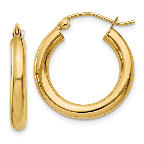 10k Polished 3mm Round Hoop Earrings 10T938 - shirin-diamonds