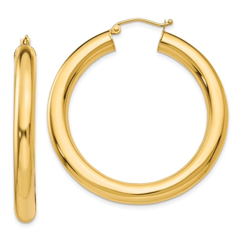 14k Yellow Gold Polished 5mm Lightweight Hoop Earrings T956L - shirin-diamonds