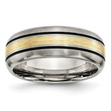 Titanium Grooved 14k Yellow Inlay 8mm Brushed and Antiqued Band - shirin-diamonds
