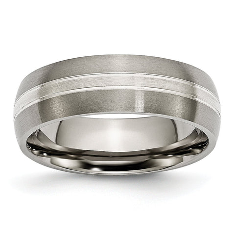 Titanium Grooved 7mm Sterling Silver Inlay Brushed/Polished Band TB138 - shirin-diamonds