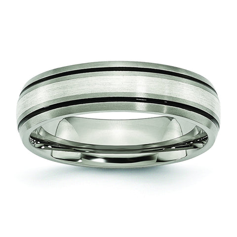 Titanium Grooved Sterling Silver Inlay 6mm Brushed/Polished Band TB17 - shirin-diamonds