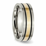 Titanium 14k Yellow Inlay Flat 7mm Brushed and Antiqued Band TB20