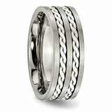 Titanium Sterling Silver Briaded Inlay 8mm Brushed and Antiqued Band TB216