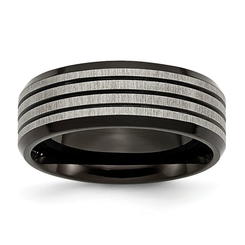 Titanium Striped 8mm Black IP-plated Brushed/Polished Band TB309 - shirin-diamonds