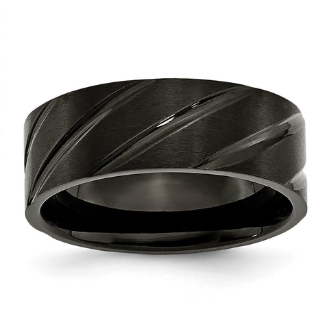 Titanium Swirl Design Black IP-plated 8mm Brushed/Polished Band TB350 - shirin-diamonds