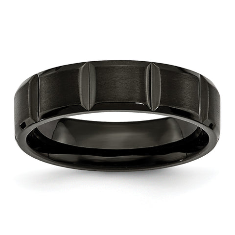 Titanium Grooved Black IP-plated 6mm Brushed and Polished Band TB355 - shirin-diamonds