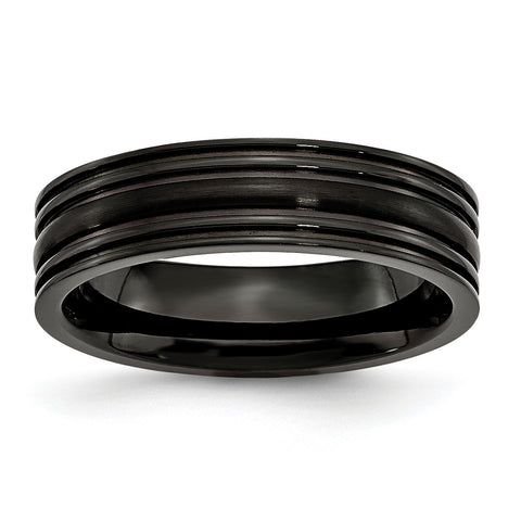 Titanium Grooved Black IP-plated 6mm Brushed and Polished Band TB357 - shirin-diamonds