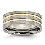 Titanium Grooved Yellow IP-plated 8mm Brushed & Polished Band TB362 - shirin-diamonds