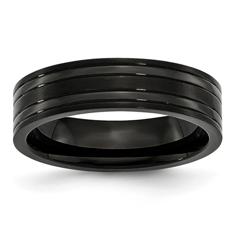 Titanium Grooved Black IP-plated 6mm Brushed and Polished Band TB365 - shirin-diamonds
