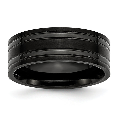 Titanium Grooved Black IP-plated 8mm Brushed and Polished Band TB366 - shirin-diamonds