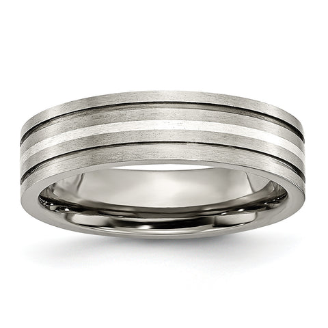 Titanium Grooved Sterling Silver Inlay 6mm Brushed Band TB371 - shirin-diamonds
