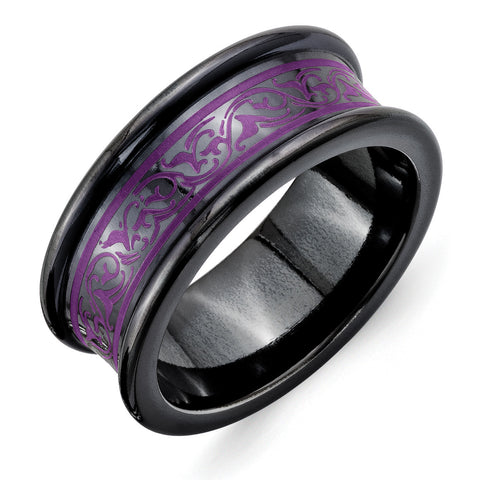 Titanium Black Ti Concave Anodized Purple w/Laser Pattern 8mm Band TB401 - shirin-diamonds