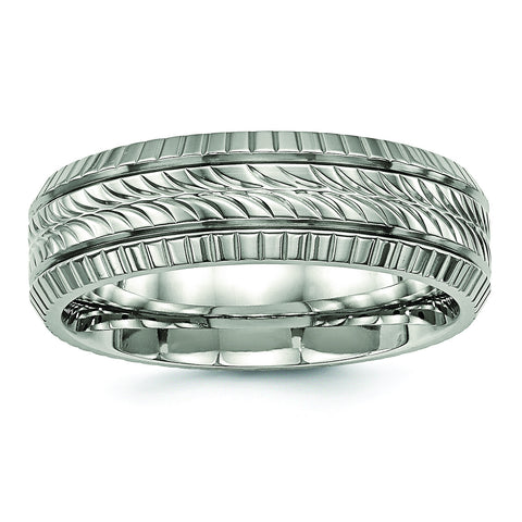 Titanium Polished Grooved and Textured Ring TB461 - shirin-diamonds