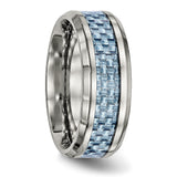 Titanium Polished Blue Carbon Fiber Inlay Ring TB463