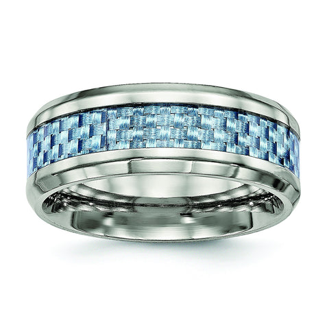 Titanium Polished Blue Carbon Fiber Inlay Ring TB463 - shirin-diamonds