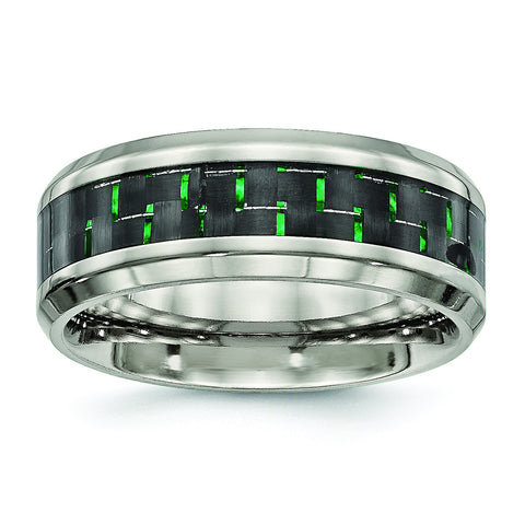 Titanium Polished Black/Green Carbon Fiber Inlay Ring TB464 - shirin-diamonds