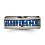 Titanium Polished Blue/White Carbon Fiber Inlay Ring TB465