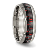 Titanium Polished Black/Red Carbon Fiber Inlay Ring TB466