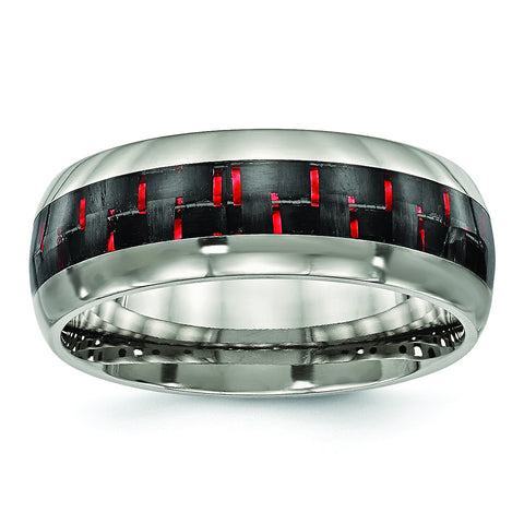 Titanium Polished Black/Red Carbon Fiber Inlay Ring TB466 - shirin-diamonds