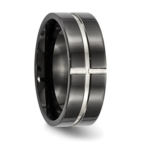 Titanium Polished Black IP Grooved Comfort Back Ring TB475