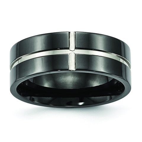 Titanium Polished Black IP Grooved Comfort Back Ring TB475 - shirin-diamonds