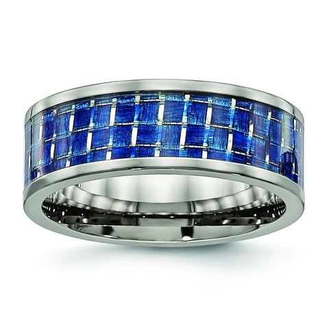 Titanium Polished w/ Blue Carbon Fiber Inlay Band TB478 - shirin-diamonds