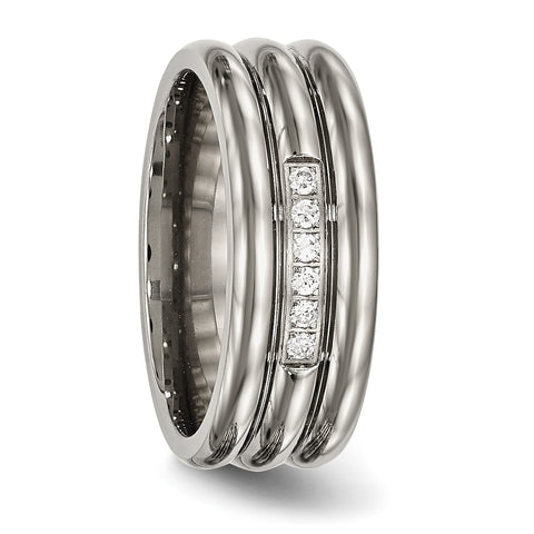 Titanium Polished Grooved CZ Ring TB481