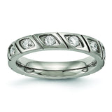 Titanium Polished Grooved CZ Ring TB483 - shirin-diamonds