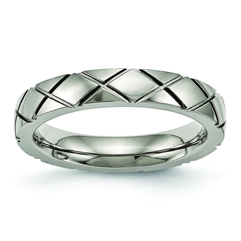 Titanium Polished Criss Cross Grooved Ring TB484 - shirin-diamonds