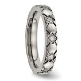 Titanium Polished Criss Cross Grooved CZ Ring TB485