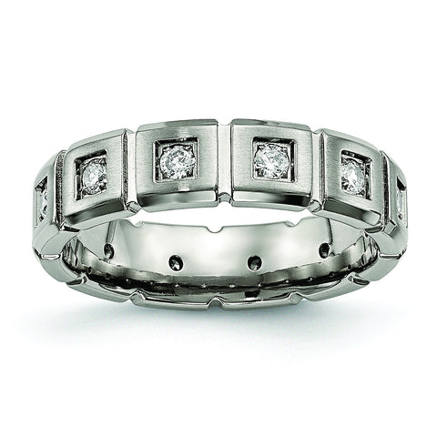 Titanium Brushed/Polished Grooved CZ Ring TB487 - shirin-diamonds