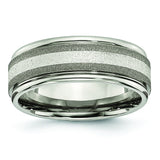 Titanium Polished /Brushed Center Grooved Edge Sterling Inlay Band TB83 - shirin-diamonds