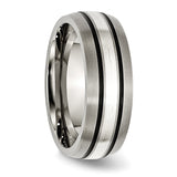 Titanium Grooved Sterling Silver Inlay 8mm Brushed/Antiqued Band TB85