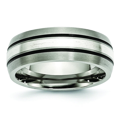 Titanium Grooved Sterling Silver Inlay 8mm Brushed/Antiqued Band TB85 - shirin-diamonds