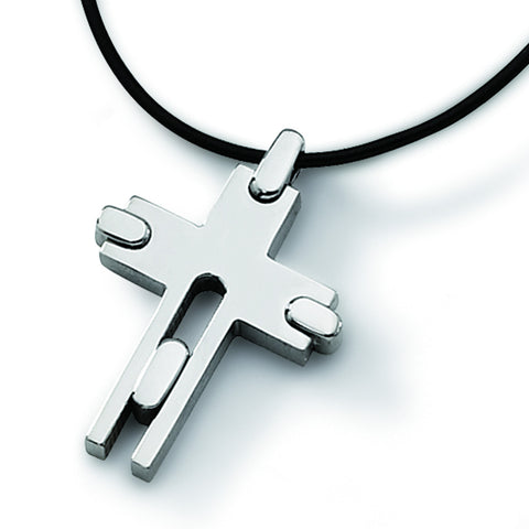 Titanium Leather Cord Cross 18in Necklace TBN106 - shirin-diamonds