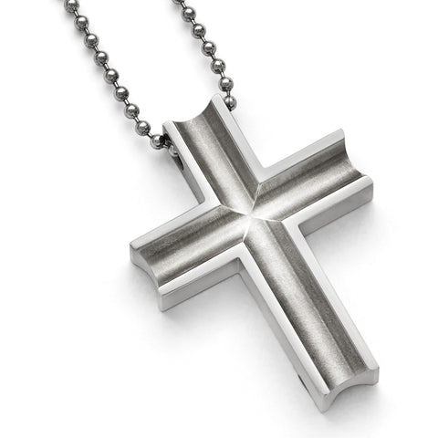 Titanium Polished Cross Necklace TBN154 - shirin-diamonds