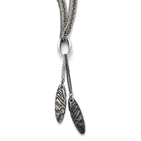 Titanium/Ster.Sil Black Ti Polished Etched Spear 4 Chain Necklace TBN166 - shirin-diamonds