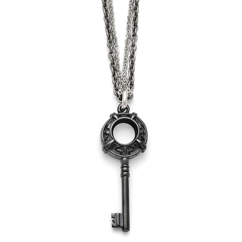 Titanium/Ster.Sil Black Ti Polished Etched Key Necklace TBN169 - shirin-diamonds