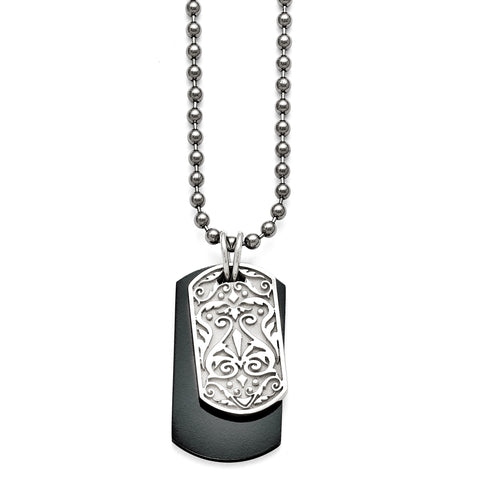 Titanium/Ster.Sil Black Ti Polished Etched Dog Tag Necklace TBN171 - shirin-diamonds