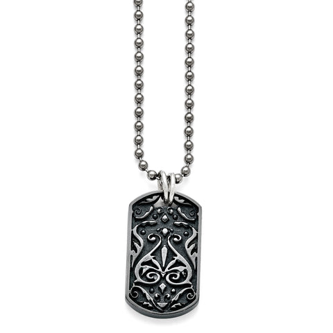 Titanium/Ster.Sil Black Ti Polished Etched Dog Tag Necklace TBN172 - shirin-diamonds