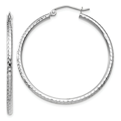 14k White Gold Diamond-cut 2mm Round Tube Hoop Earrings TC219 - shirin-diamonds