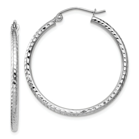 14k White Gold Diamond-cut 2mm Round Tube Hoop Earrings TC220 - shirin-diamonds