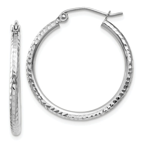 14k White Gold Diamond-cut 2mm Round Tube Hoop Earrings TC221 - shirin-diamonds